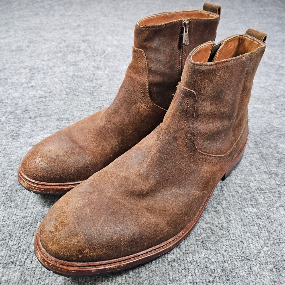 Trask Larkin Mens 13M Brown Waxed Suede Inside Zip Ankle Boots Leather 30-01442